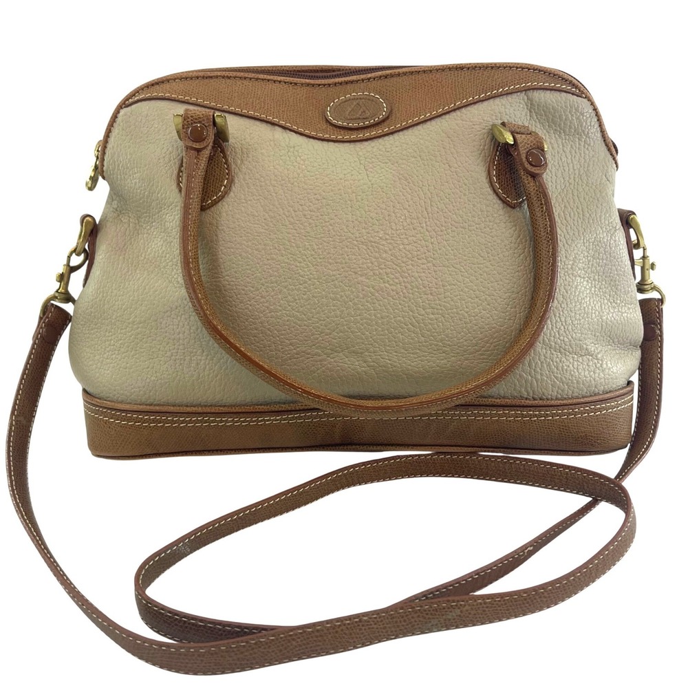 Vintage Liz Claiborne Crossbody Satchel Bag Medium Beige Tan Leather 90s Minimal